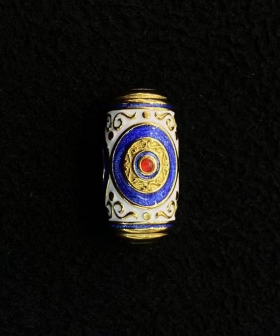 Tibetan Three-Eyed Dzi Enamel Silver Pendant