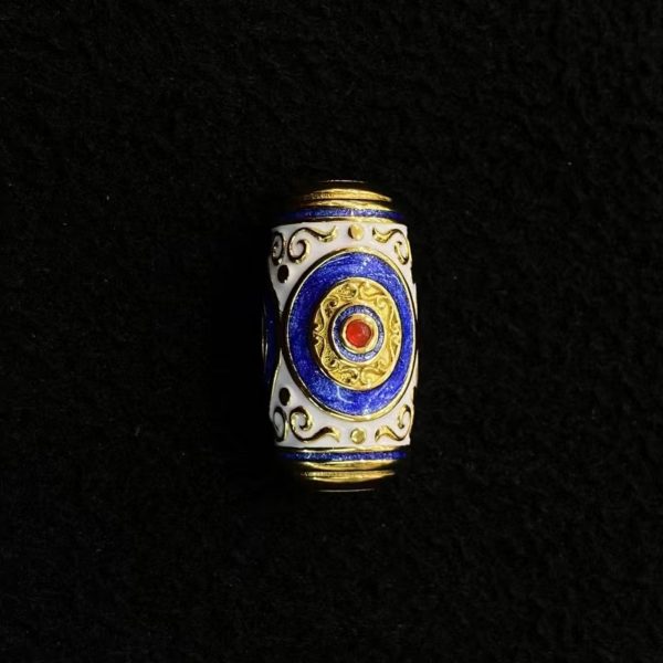 Tibetan Three-Eyed Dzi Enamel Silver Pendant