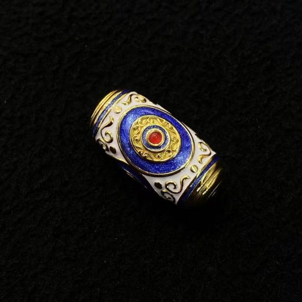 Tibetan Three-Eyed Dzi Enamel Silver Pendant
