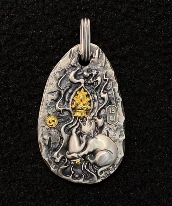 Tibetan Treasure-Bearing Mouse Silver Pendant Necklace