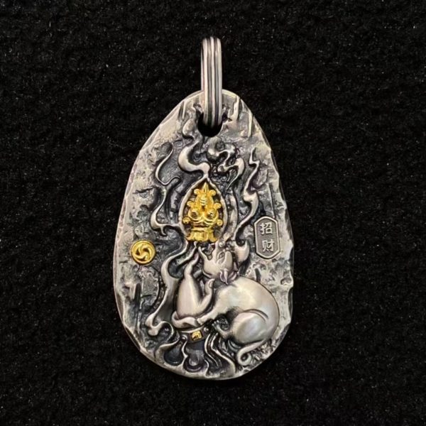 Tibetan Treasure-Bearing Mouse Silver Pendant Necklace