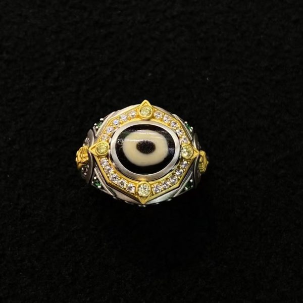 Tibetan Treasure Mouse & Conch Dzi Silver Ring