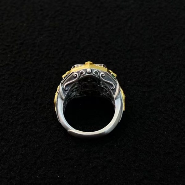Tibetan Treasure Mouse & Conch Dzi Silver Ring