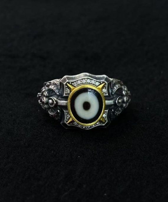Tibetan Yamantaka Dzi Bead Sterling Silver Adjustable Ring