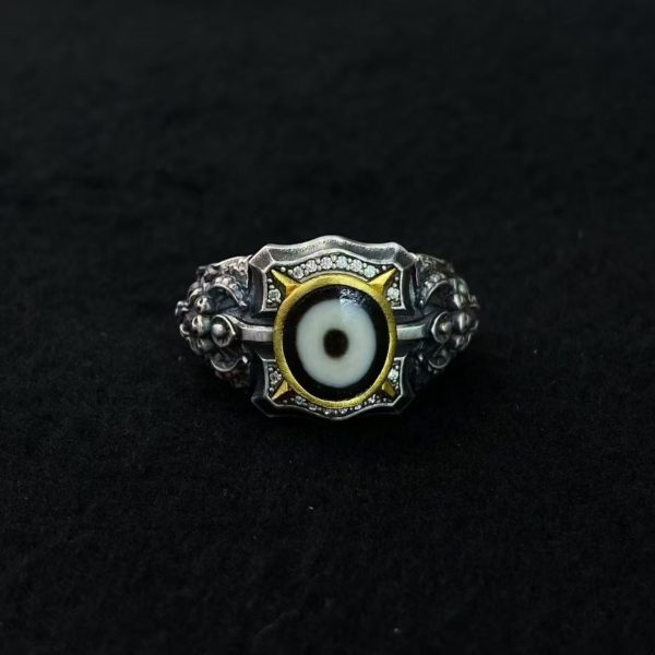 Tibetan Yamantaka Dzi Bead Sterling Silver Adjustable Ring