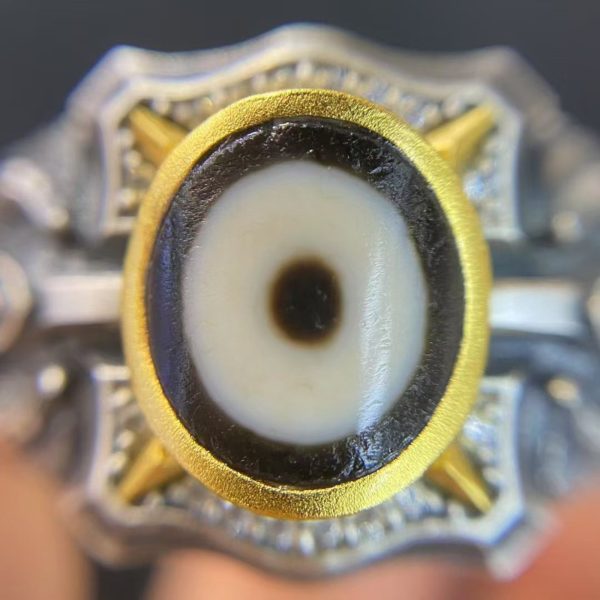 Tibetan Yamantaka Dzi Bead Sterling Silver Adjustable Ring
