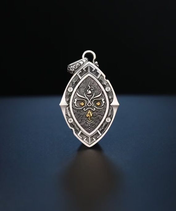 Tibetan Yellow Jambhala Gaze Silver Pendant Necklace