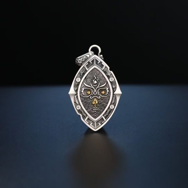 Tibetan Yellow Jambhala Gaze Silver Pendant Necklace