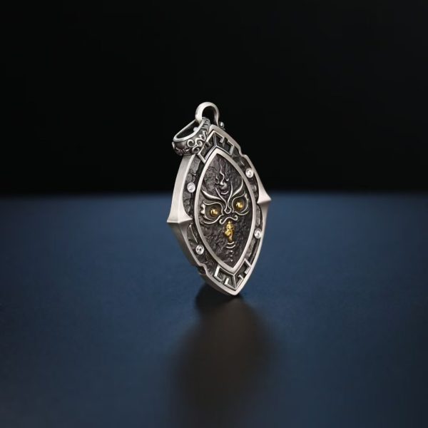 Tibetan Yellow Jambhala Gaze Silver Pendant Necklace