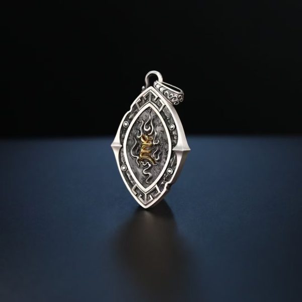 Tibetan Yellow Jambhala Gaze Silver Pendant Necklace