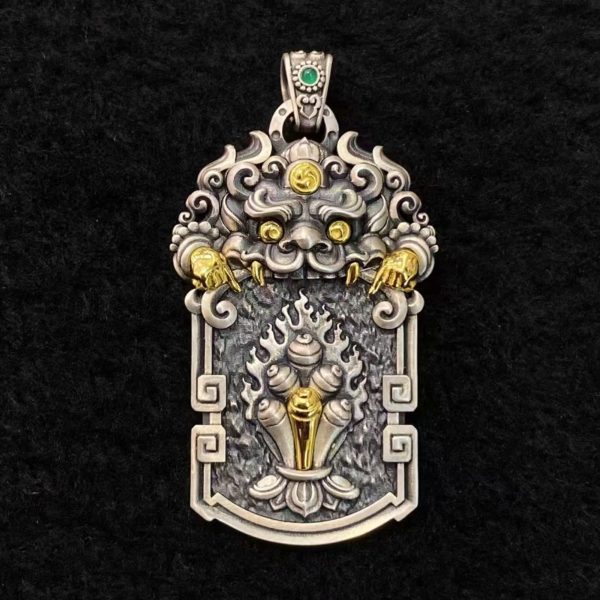 Tibetan Zhibazha & Vajra Silver Amulet Necklace