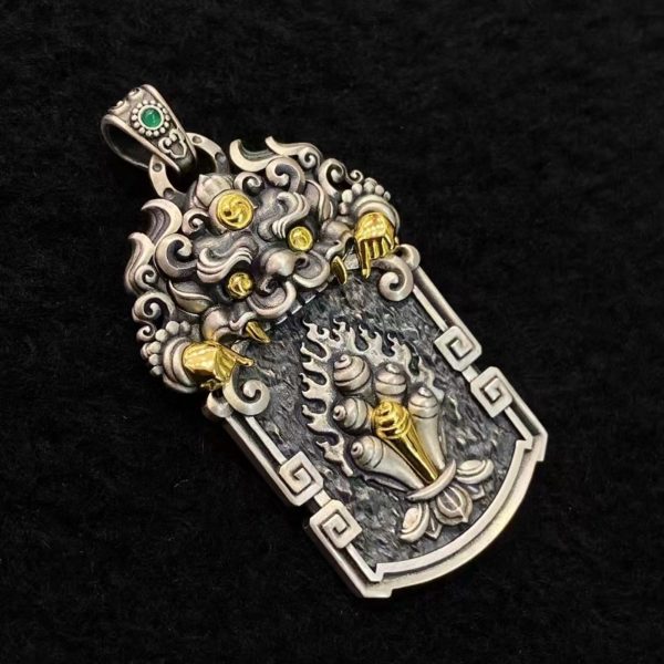 Tibetan Zhibazha & Vajra Silver Amulet Necklace