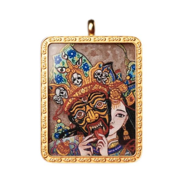 Mysterious gifts Hand-Painted Tibetan Zakiram Thangka Pendant Necklace