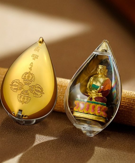 Mysterious gifts Hand-Painted 3D Teardrop Tibetan Buddha Pendant Necklace (Gawu Box)