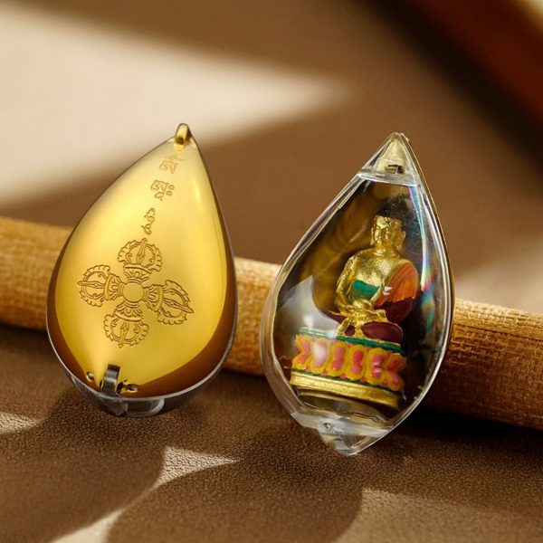 Mysterious gifts Hand-Painted 3D Teardrop Tibetan Buddha Pendant Necklace (Gawu Box)