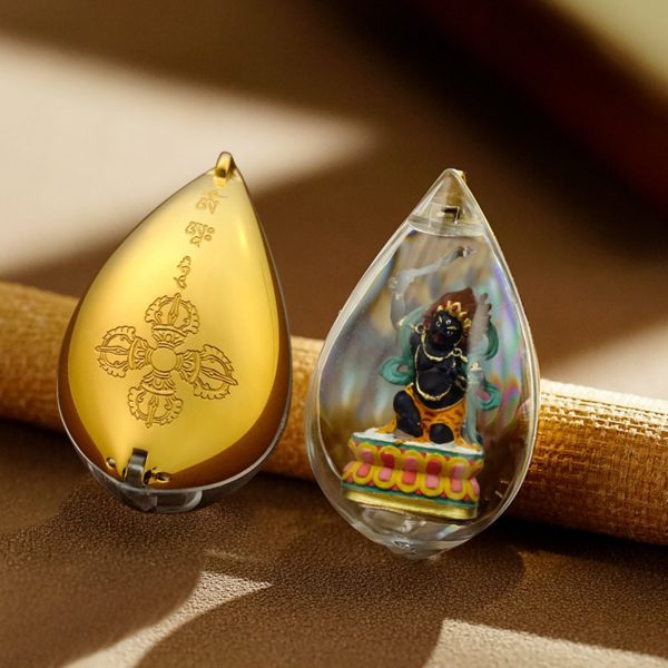 Mysterious gifts Hand-Painted 3D Teardrop Tibetan Buddha Pendant Necklace (Gawu Box)