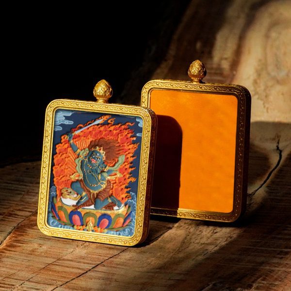 Mysterious gifts Hand-Painted 3D Thangka Brass Buddha Pendant Necklace (Gawu Box)
