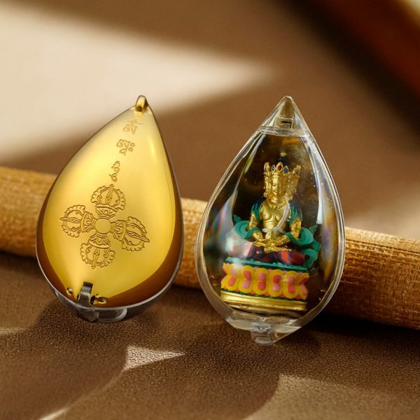 Mysterious gifts Hand-Painted 3D Teardrop Tibetan Buddha Pendant Necklace (Gawu Box)