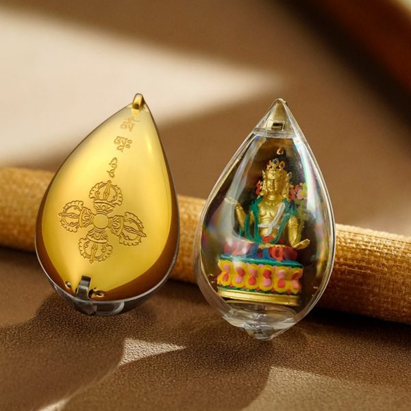Mysterious gifts Hand-Painted 3D Teardrop Tibetan Buddha Pendant Necklace (Gawu Box)