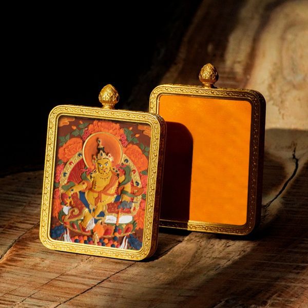 Mysterious gifts Hand-Painted 3D Thangka Brass Buddha Pendant Necklace (Gawu Box)