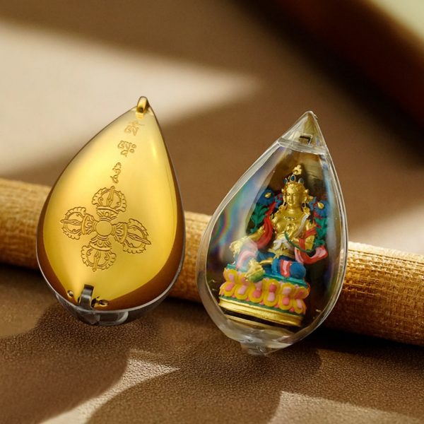 Mysterious gifts Hand-Painted 3D Teardrop Tibetan Buddha Pendant Necklace (Gawu Box)