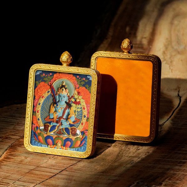 Mysterious gifts Hand-Painted 3D Thangka Brass Buddha Pendant Necklace (Gawu Box)