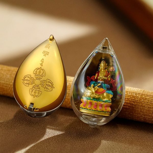 Mysterious gifts Hand-Painted 3D Teardrop Tibetan Buddha Pendant Necklace (Gawu Box)