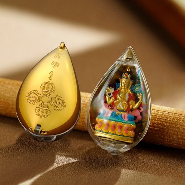 Mysterious gifts Hand-Painted 3D Teardrop Tibetan Buddha Pendant Necklace (Gawu Box)