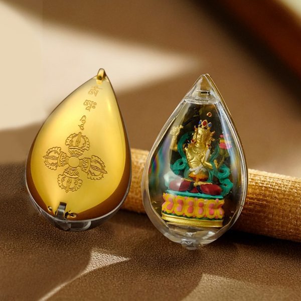 Mysterious gifts Hand-Painted 3D Teardrop Tibetan Buddha Pendant Necklace (Gawu Box)