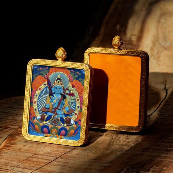 Mysterious gifts Hand-Painted 3D Thangka Brass Buddha Pendant Necklace (Gawu Box)
