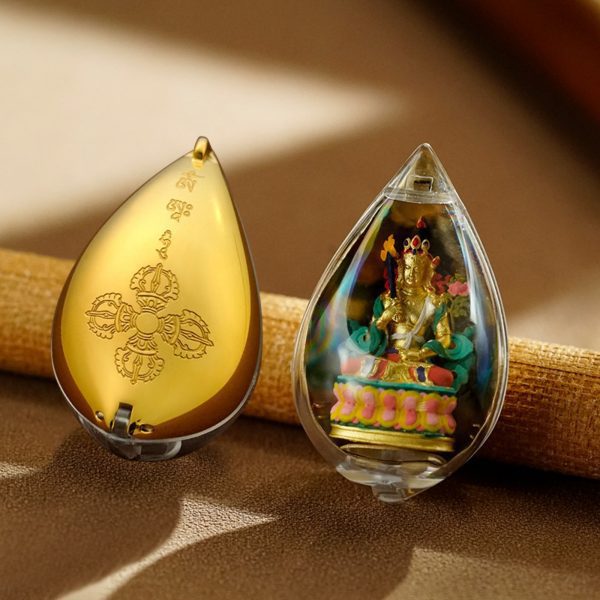 Mysterious gifts Hand-Painted 3D Teardrop Tibetan Buddha Pendant Necklace (Gawu Box)