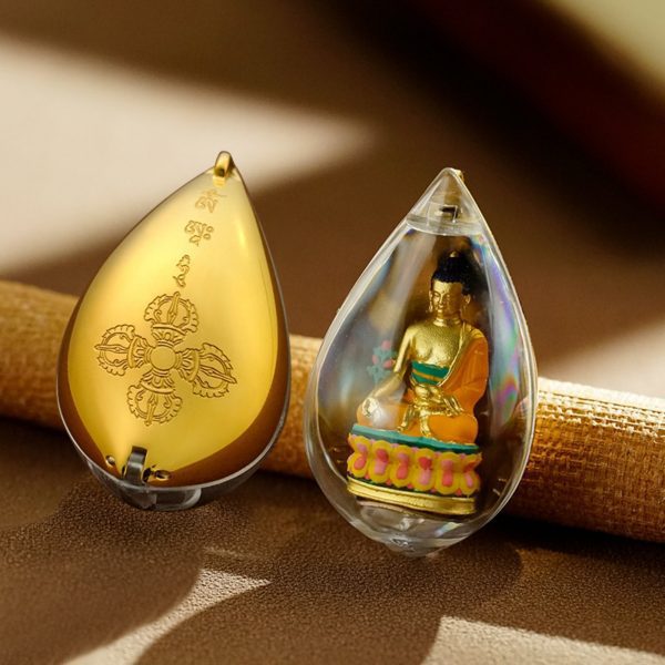 Mysterious gifts Hand-Painted 3D Teardrop Tibetan Buddha Pendant Necklace (Gawu Box)