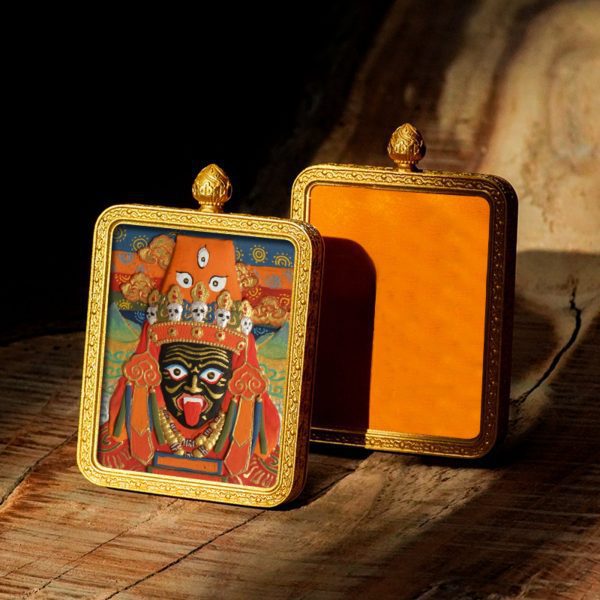 Mysterious gifts Hand-Painted 3D Thangka Brass Buddha Pendant Necklace (Gawu Box)