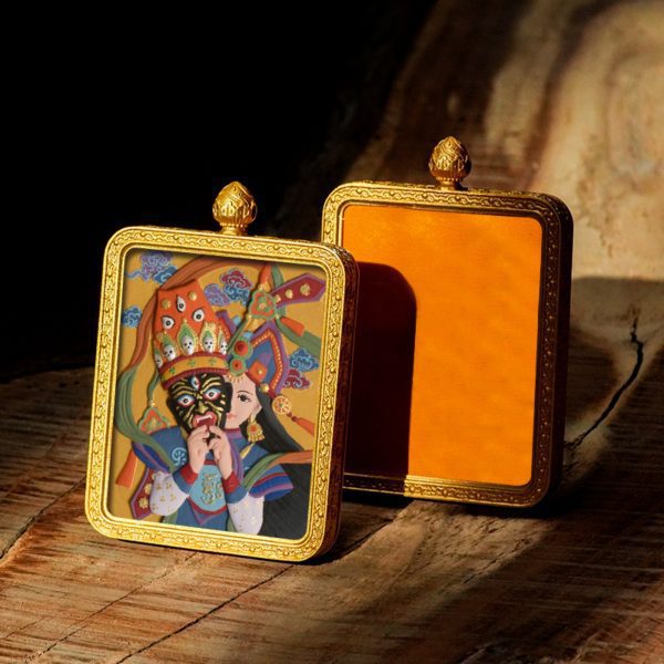 Mysterious gifts Hand-Painted 3D Thangka Brass Buddha Pendant Necklace (Gawu Box)