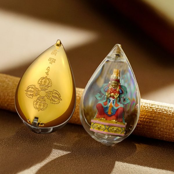 Mysterious gifts Hand-Painted 3D Teardrop Tibetan Buddha Pendant Necklace (Gawu Box)