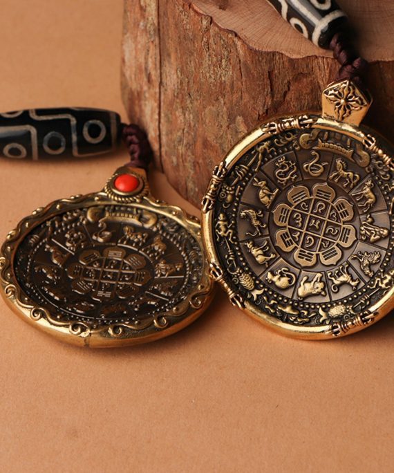 Tibetan Buddhist Dzi Beads Brass Amulet