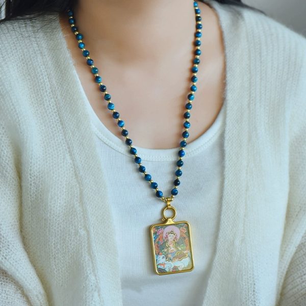 Natural Blue Crystal Handcrafted Thangka Pendant Replacement Chain