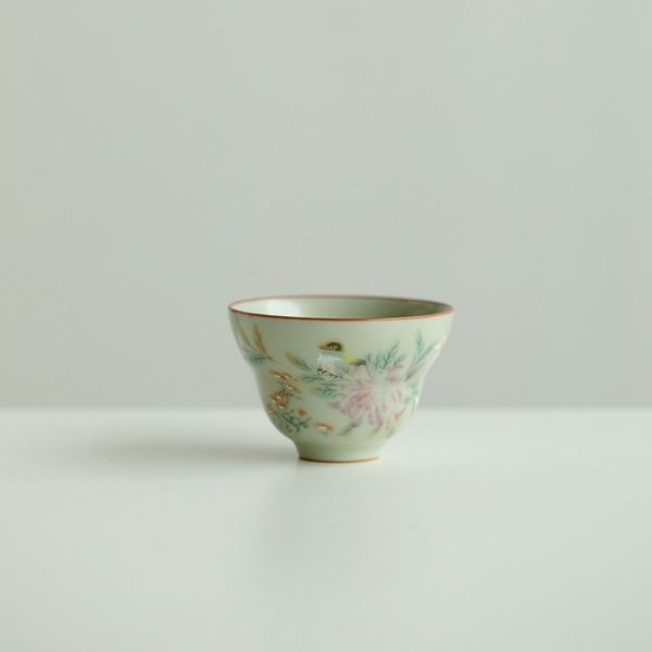 Mysterious gifts Ru Kiln Flower and Bird Pattern Handmade Ceramic Cup