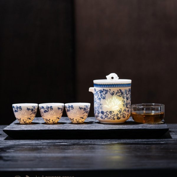 Blue and White Pattern Linglong Nephrite Porcelain Tea Set