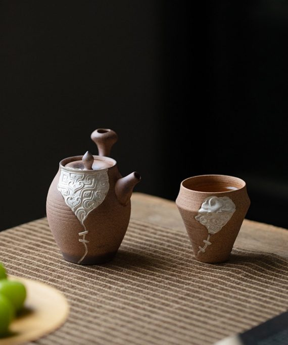 Mysterious gifts Taotie and Auspicious Clouds Handcrafted Ceramic Tea Set