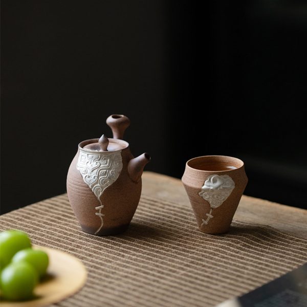 Mysterious gifts Taotie and Auspicious Clouds Handcrafted Ceramic Tea Set