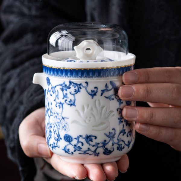Blue and White Pattern Linglong Nephrite Porcelain Tea Set