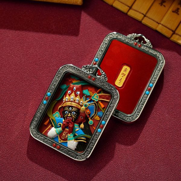 Mysterious gifts Hand-Painted White Copper Tibetan Buddhist Pendant Necklace with Cinnabar