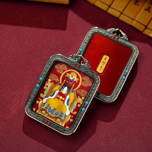 Mysterious gifts Hand-Painted White Copper Tibetan Buddhist Pendant Necklace with Cinnabar