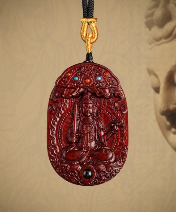 Mysterious gifts Hand-Carved Purple Sandalwood Guardian Buddha Pendant Necklace