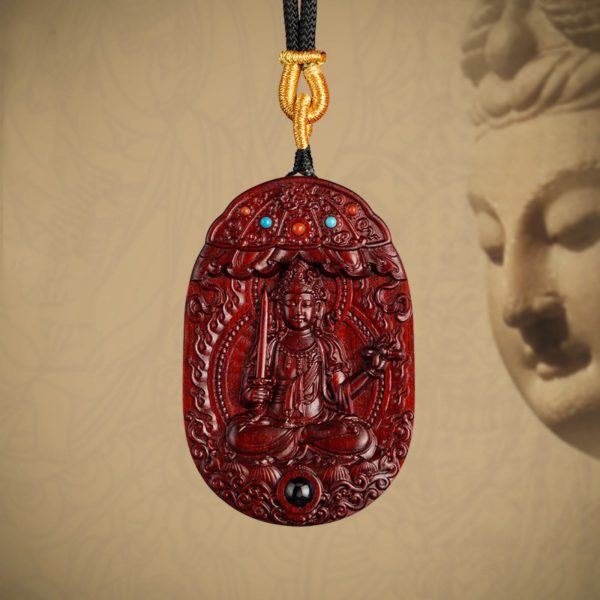 Mysterious gifts Hand-Carved Purple Sandalwood Guardian Buddha Pendant Necklace