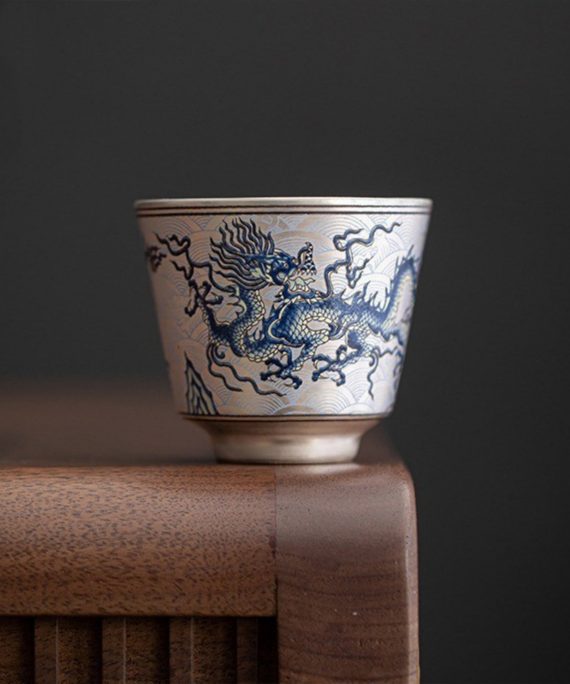 Mysterious gifts Handcrafted Silver-Plated Chinese Dragon Ceramic Cup
