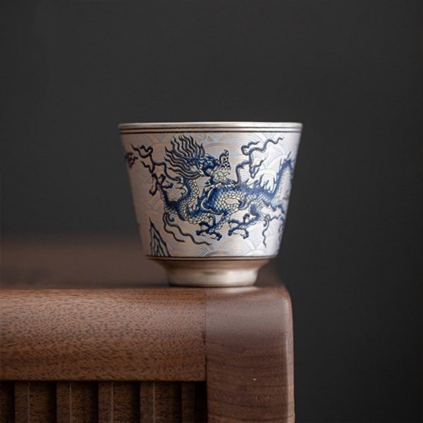 Mysterious gifts Handcrafted Silver-Plated Chinese Dragon Ceramic Cup