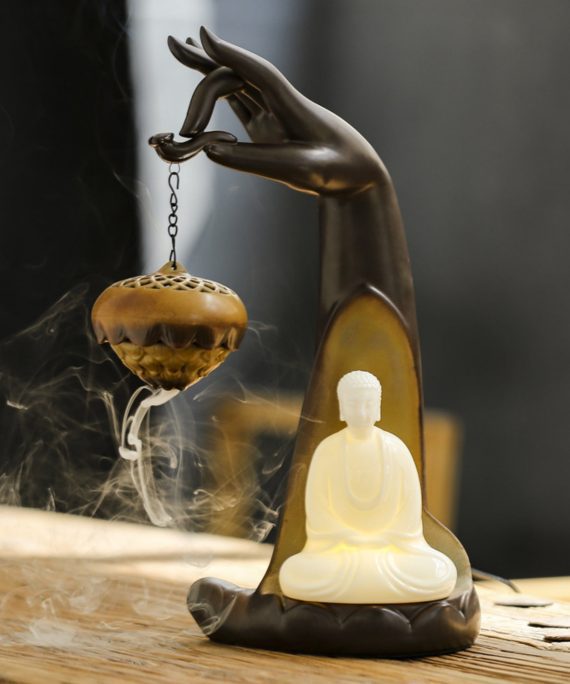 Mysterious gifts Buddha Hand Touching Flower Ceramic Backflow Incense Burner