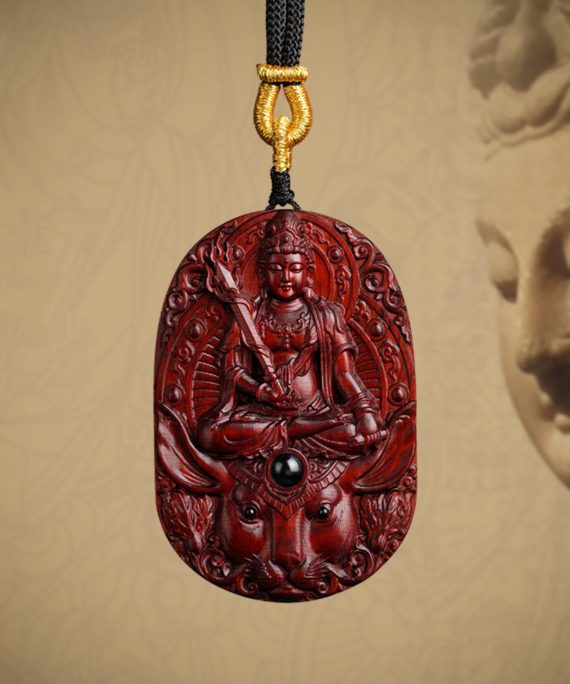 Hand-Carved Sandalwood Zodiac Guardian Buddha Pendant Necklace